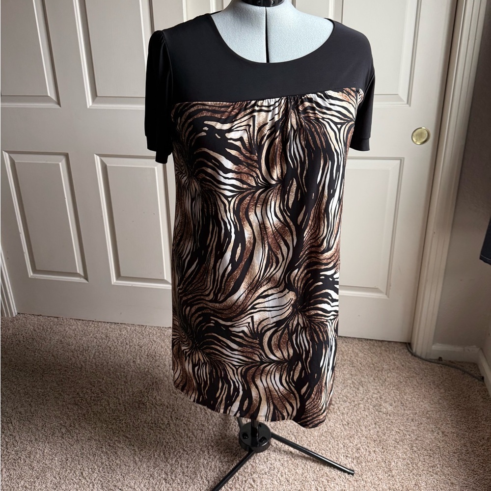 Black and Brown Sheath Midi Dress with Crew Neck Size 22